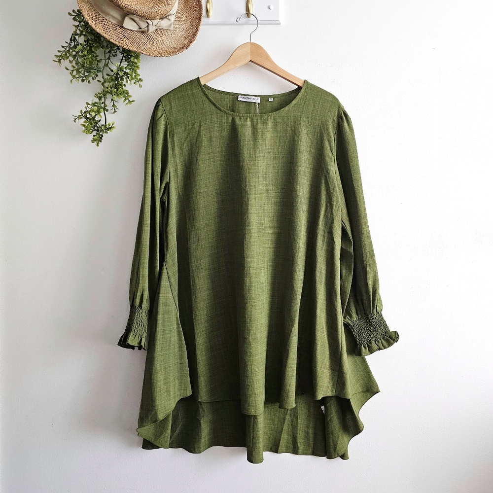 🌿 Patrizia Luca Milano Green Hi-Low Olive Tunic Top | Size S | NWT